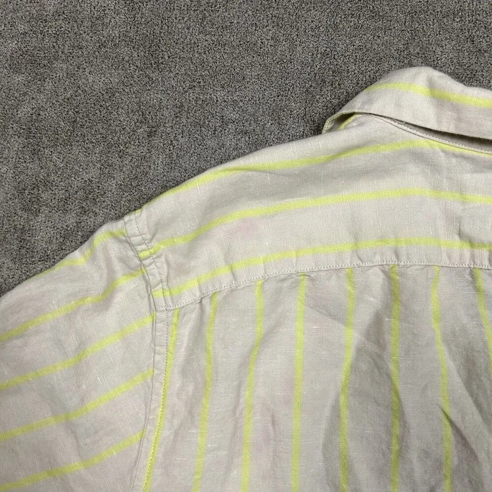 Banana Republic Shirt Mens Linen BlendCamp Collar Large Slim Fit Tan Striped